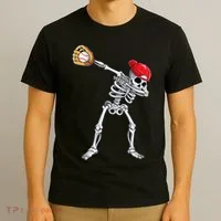 Dabbing Skeleton Baseball Halloween Player Catcher Pitcher T-Shirt thumb 3