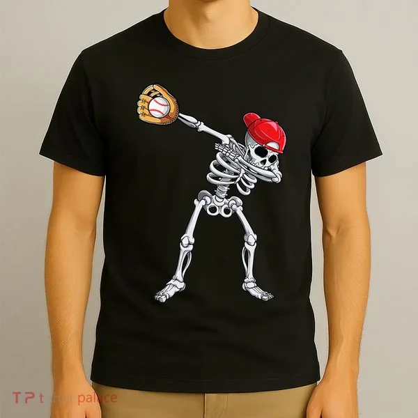 Dabbing Skeleton Baseball Halloween Player Catcher Pitcher T-Shirt