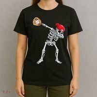 Dabbing Skeleton Baseball Halloween Player Catcher Pitcher T-Shirt thumb 4