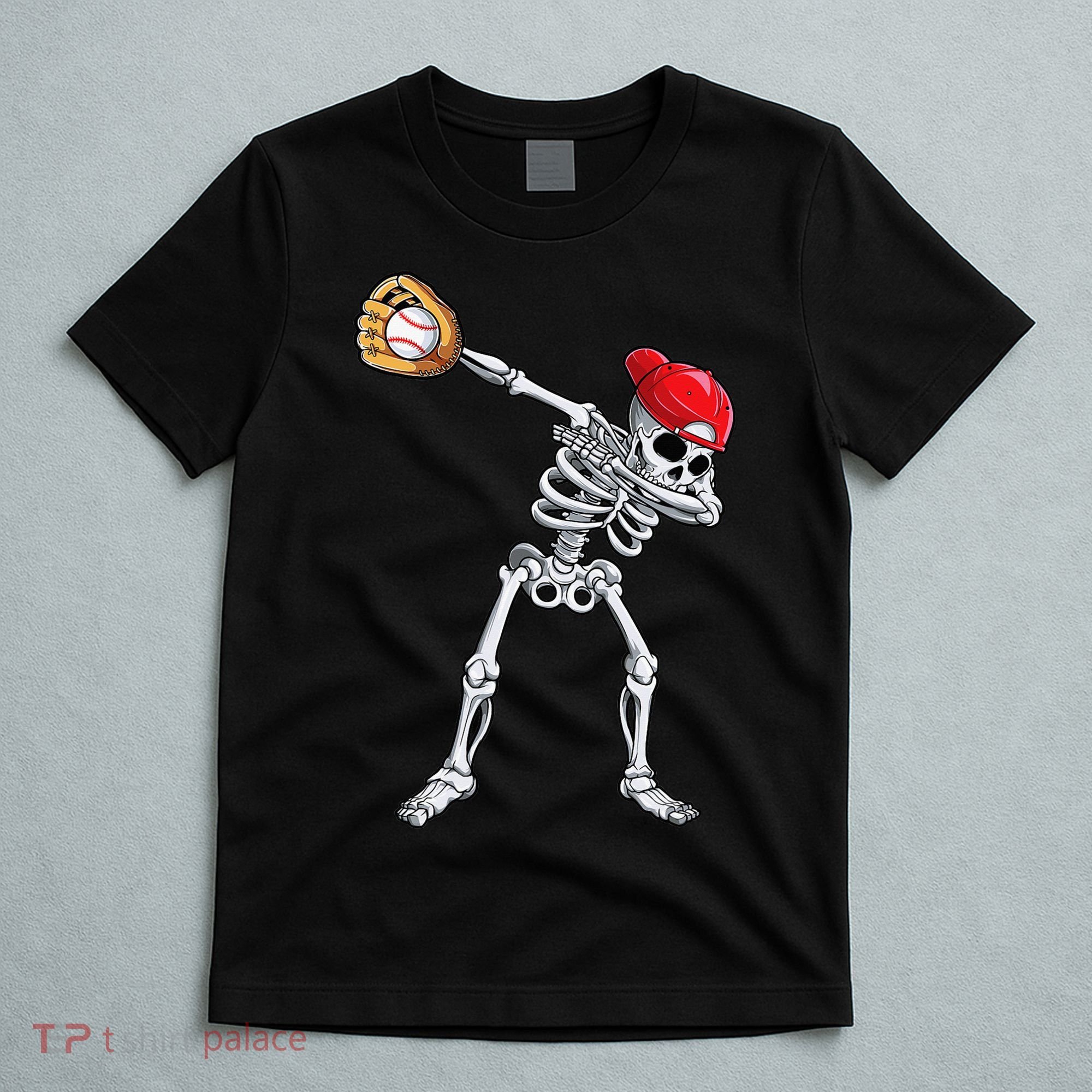 Dabbing Skeleton Baseball Halloween Player Catcher Pitcher T-Shirt