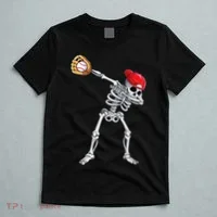 Dabbing Skeleton Baseball Halloween Player Catcher Pitcher T-Shirt thumb 5