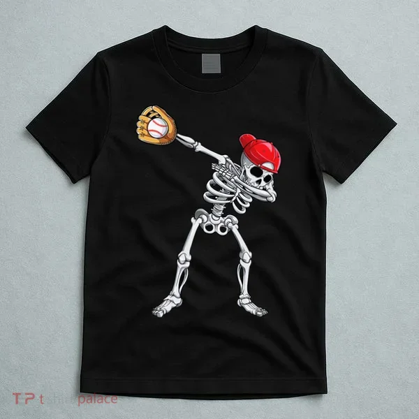Dabbing Skeleton Baseball Halloween Player Catcher Pitcher T-Shirt