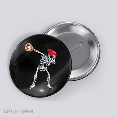 Dabbing Skeleton Baseball Halloween Player Catcher Pitcher Button