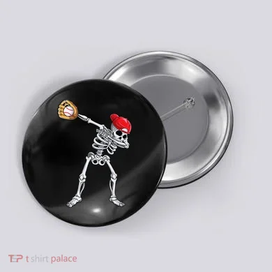Dabbing Skeleton Baseball Halloween Player Catcher Pitcher Button