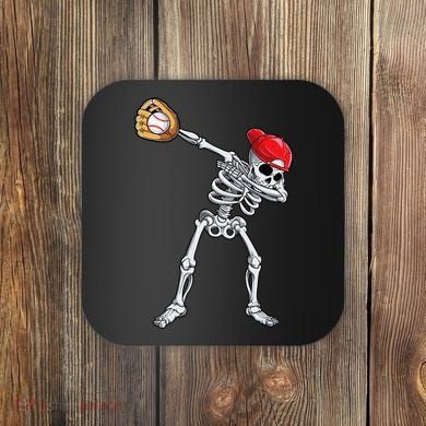 Dabbing Skeleton Baseball Halloween Player Catcher Pitcher Coaster