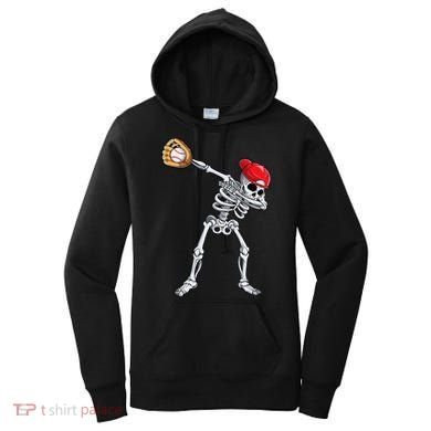 Dabbing Skeleton Baseball Halloween Player Catcher Pitcher Women's Hoodie