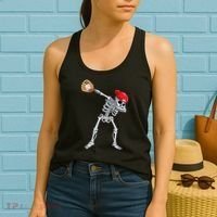 Dabbing Skeleton Baseball Halloween Player Catcher Pitcher Women's Tank Top thumb 2