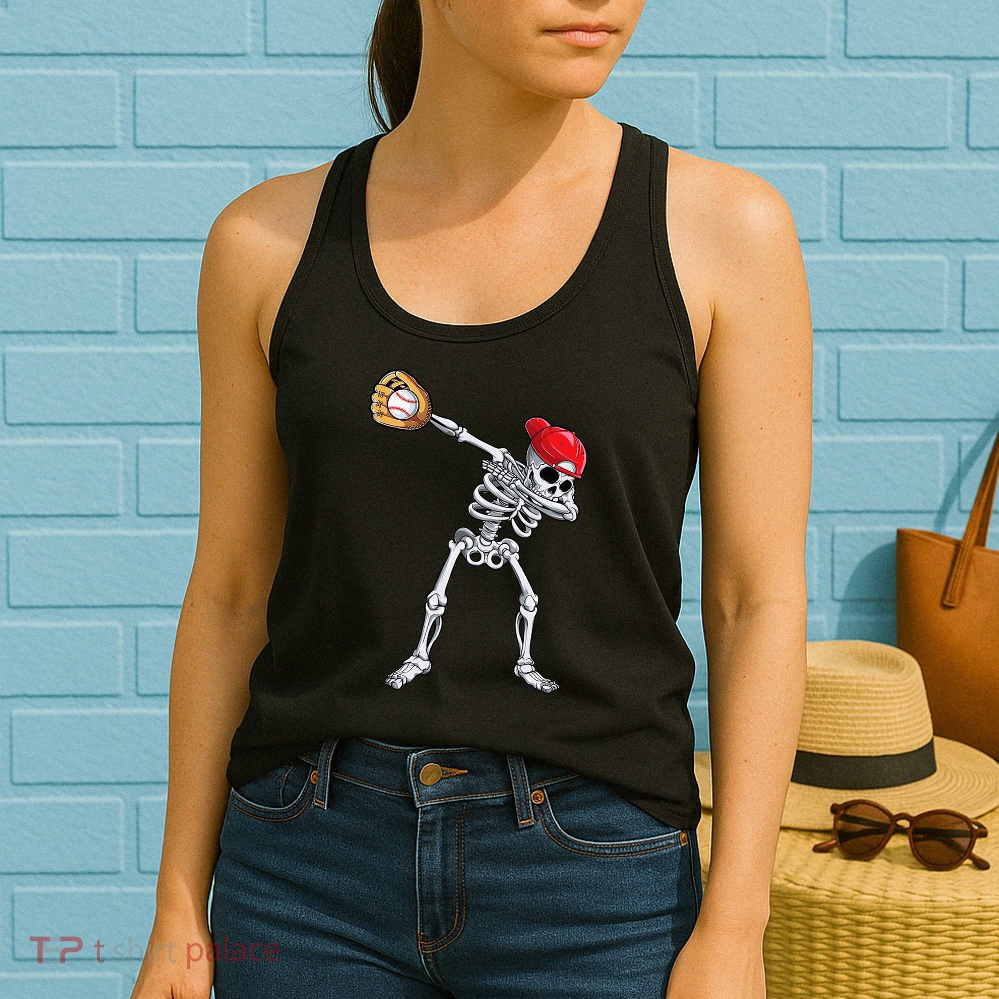 Dabbing Skeleton Baseball Halloween Player Catcher Pitcher Women's Tank Top