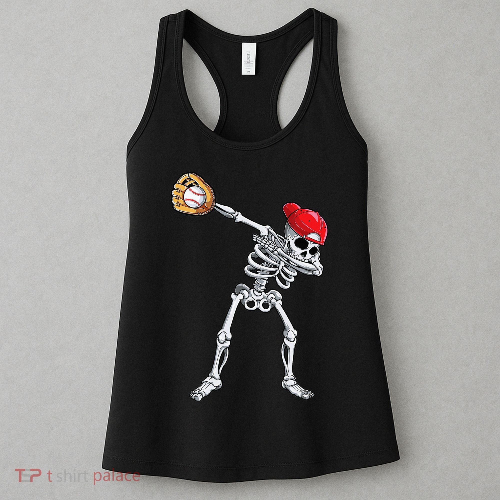 Dabbing Skeleton Baseball Halloween Player Catcher Pitcher Women's Tank Top
