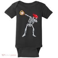 Dabbing Skeleton Baseball Halloween Player Catcher Pitcher Baby Bodysuit thumb 0
