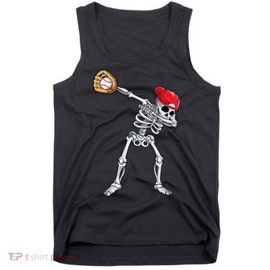 Dabbing Skeleton Baseball Halloween Player Catcher Pitcher Tank Top