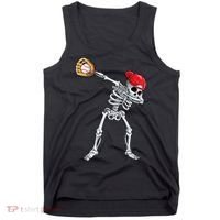 Dabbing Skeleton Baseball Halloween Player Catcher Pitcher Tank Top thumb 0