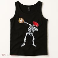 Dabbing Skeleton Baseball Halloween Player Catcher Pitcher Tank Top thumb 2