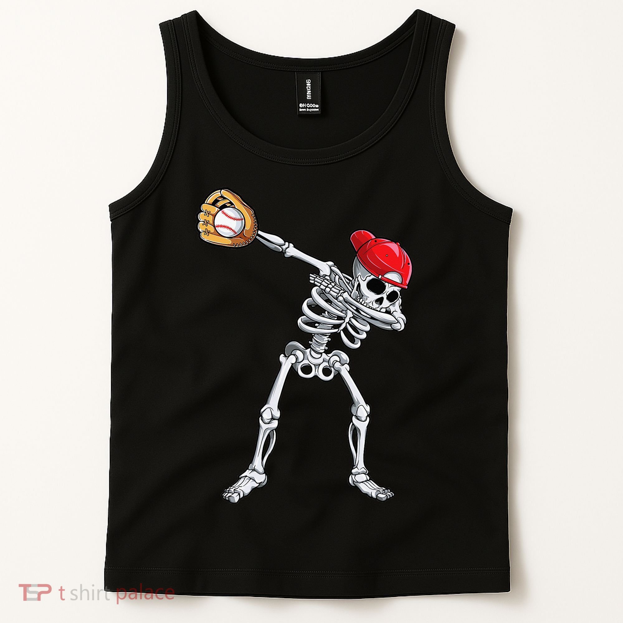 Dabbing Skeleton Baseball Halloween Player Catcher Pitcher Tank Top