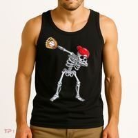Dabbing Skeleton Baseball Halloween Player Catcher Pitcher Tank Top thumb 3