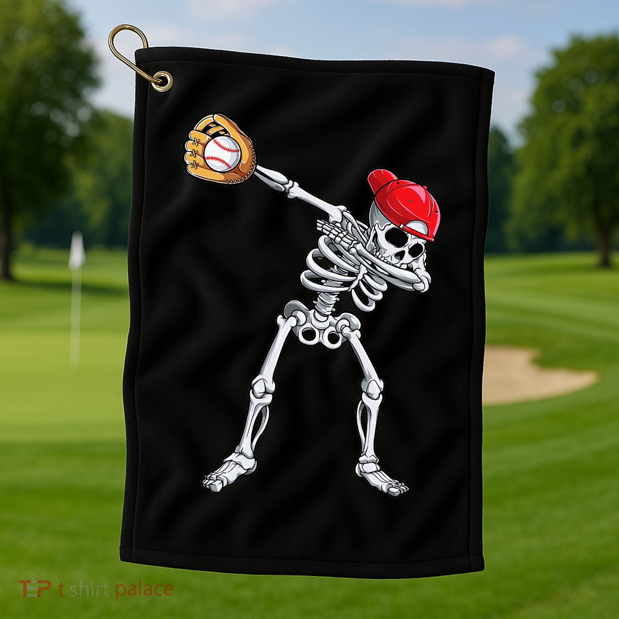 Dabbing Skeleton Baseball Halloween Player Catcher Pitcher Golf Towel