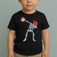 Dabbing Skeleton Baseball Halloween Player Catcher Pitcher Toddler T-Shirt thumb 2