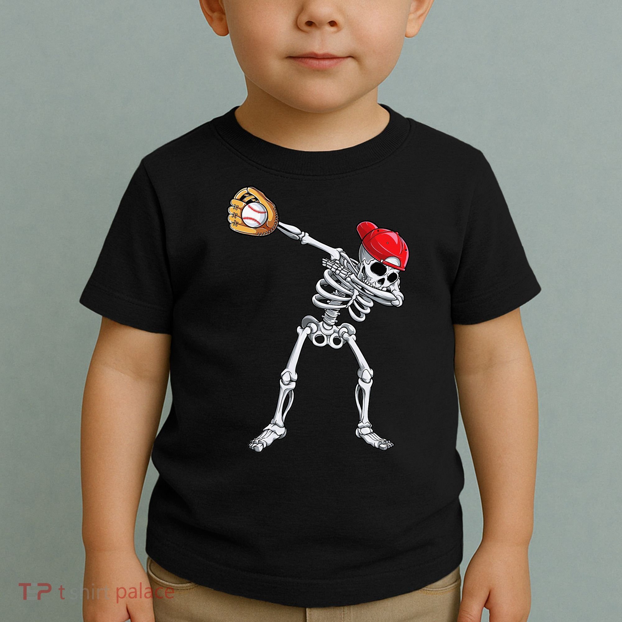 Dabbing Skeleton Baseball Halloween Player Catcher Pitcher Toddler T-Shirt