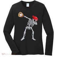 Dabbing Skeleton Baseball Halloween Player Catcher Pitcher Women's Long Sleeve Shirt thumb 0