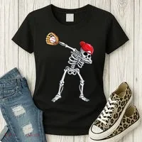 Dabbing Skeleton Baseball Halloween Player Catcher Pitcher Women's T-Shirt thumb 3