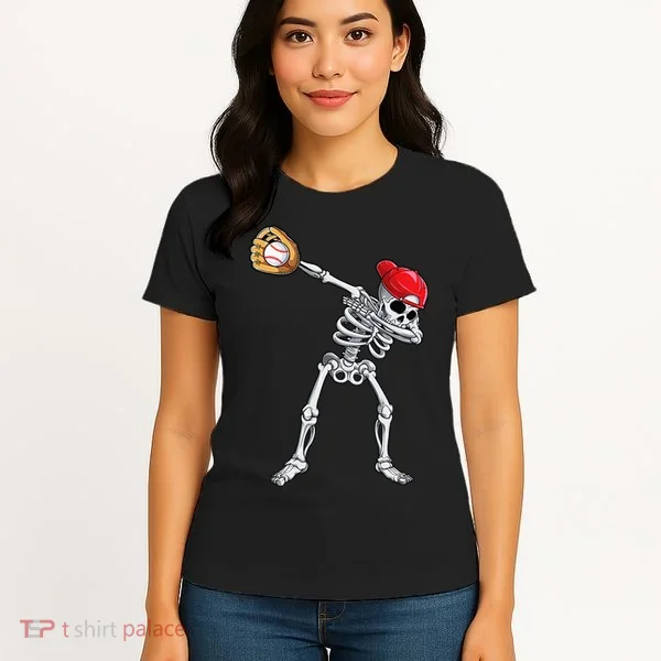 Dabbing Skeleton Baseball Halloween Player Catcher Pitcher Women's T-Shirt