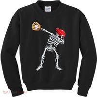 Dabbing Skeleton Baseball Halloween Player Catcher Pitcher Kids Sweatshirt thumb 0