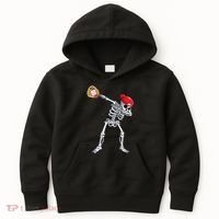 Dabbing Skeleton Baseball Halloween Player Catcher Pitcher Kids Hoodie thumb 0