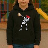 Dabbing Skeleton Baseball Halloween Player Catcher Pitcher Kids Hoodie thumb 3