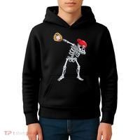 Dabbing Skeleton Baseball Halloween Player Catcher Pitcher Kids Hoodie thumb 4