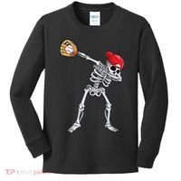 Dabbing Skeleton Baseball Halloween Player Catcher Pitcher Kids Long Sleeve Shirt thumb 0