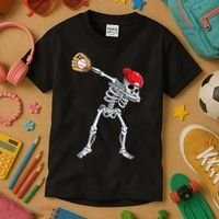 Dabbing Skeleton Baseball Halloween Player Catcher Pitcher Kids T-Shirt thumb 3
