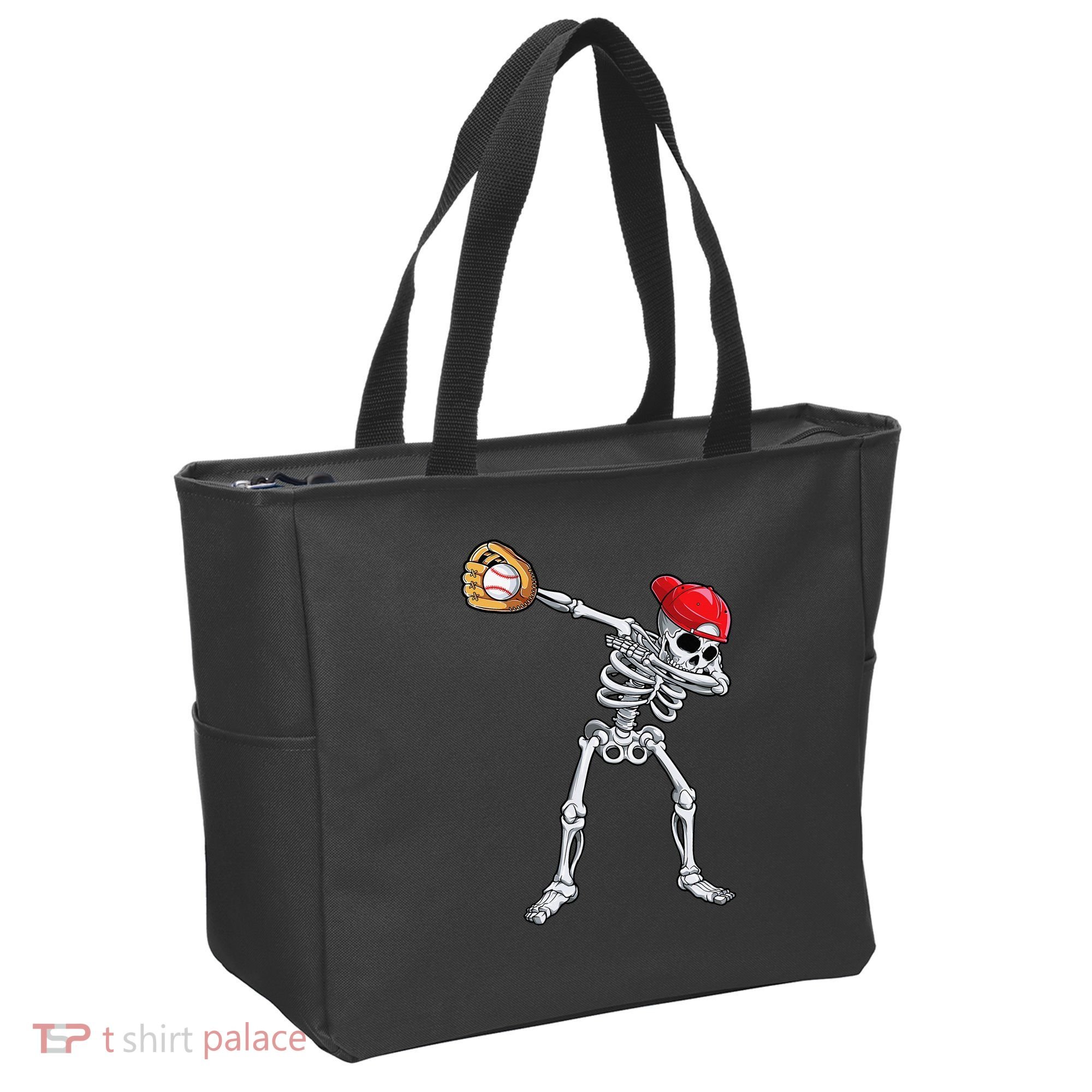 Dabbing Skeleton Baseball Halloween Player Catcher Pitcher Tote Bag