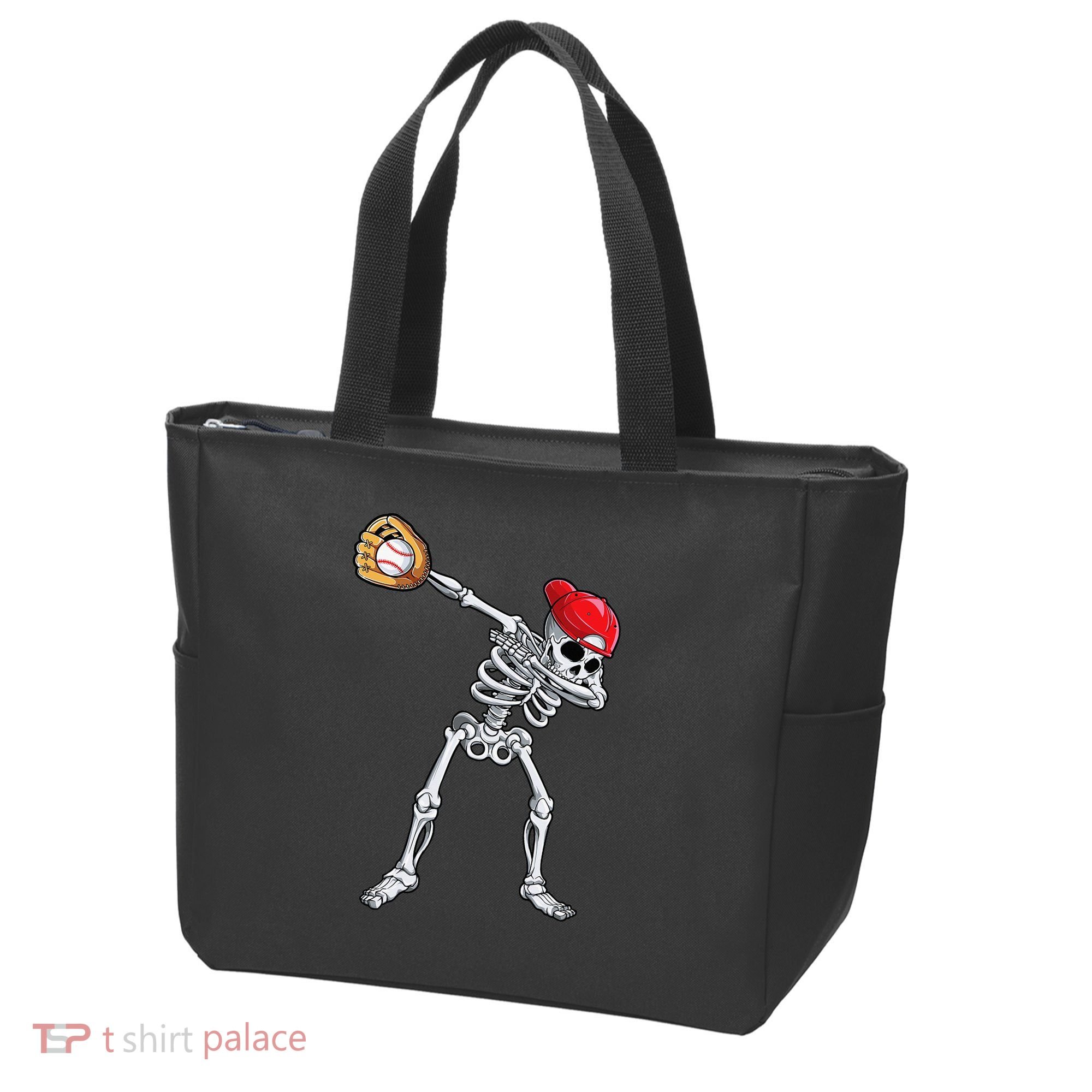 Dabbing Skeleton Baseball Halloween Player Catcher Pitcher Tote Bag