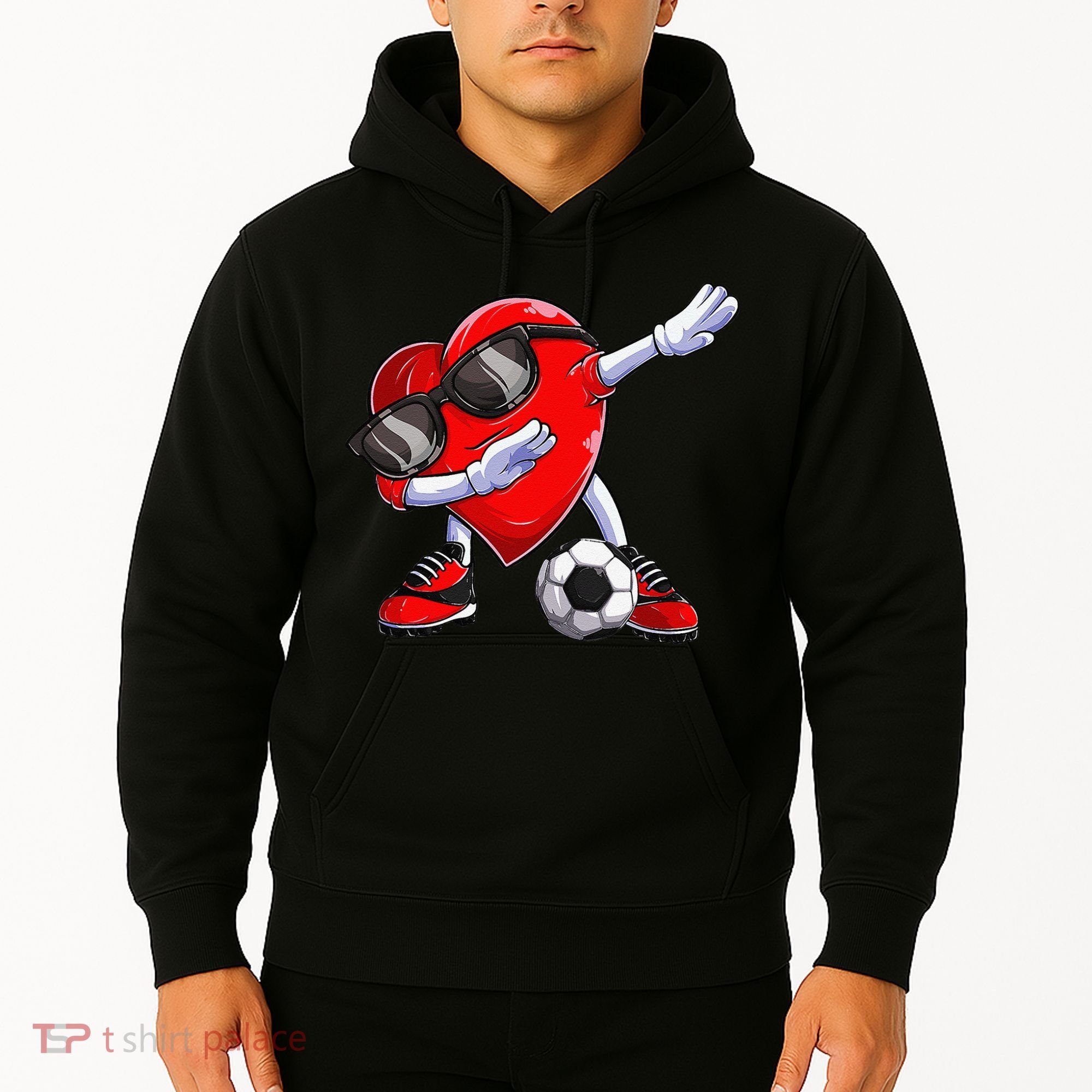 Dabbing Soccer Ball Heart funny Valentines Day Hoodie