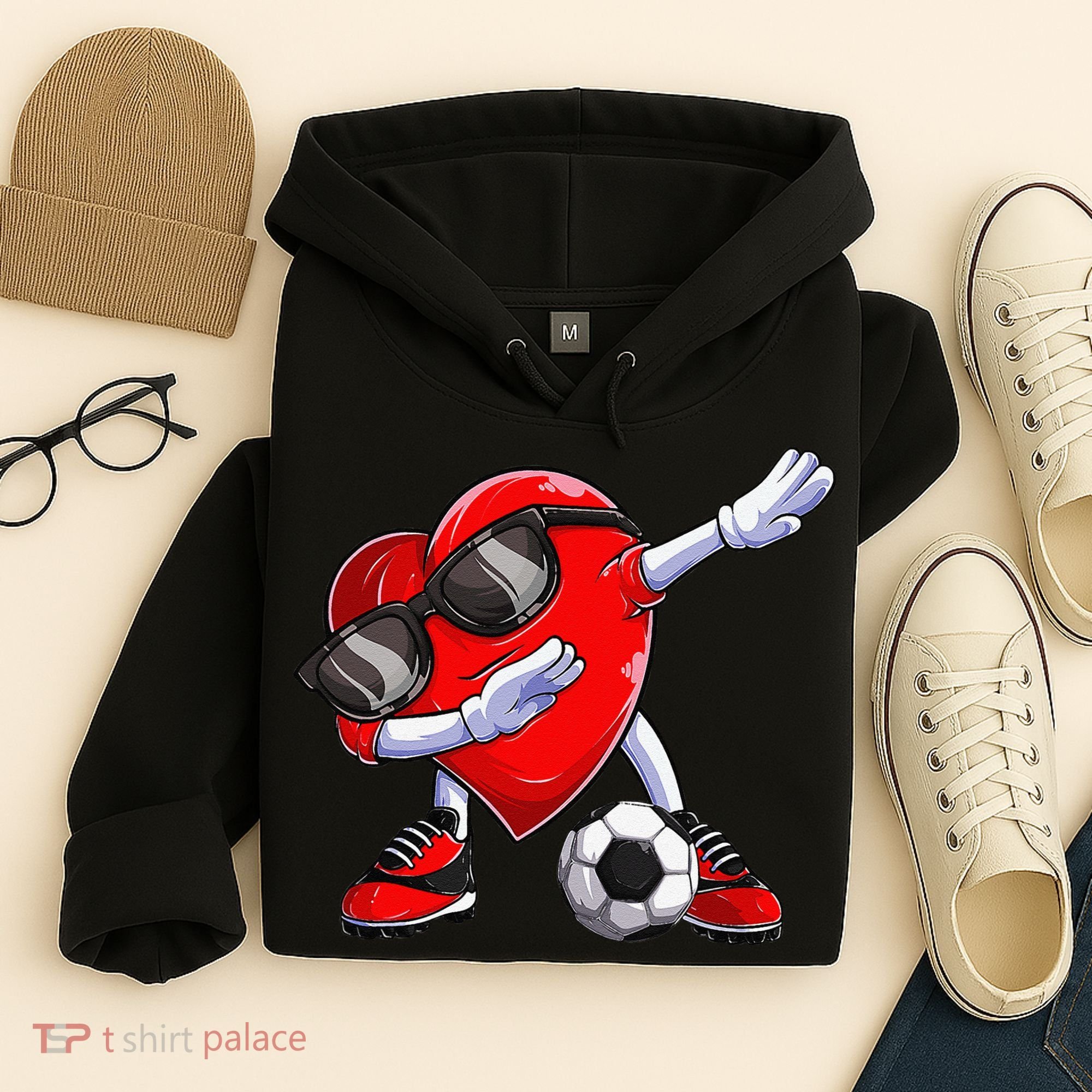 Dabbing Soccer Ball Heart funny Valentines Day Hoodie