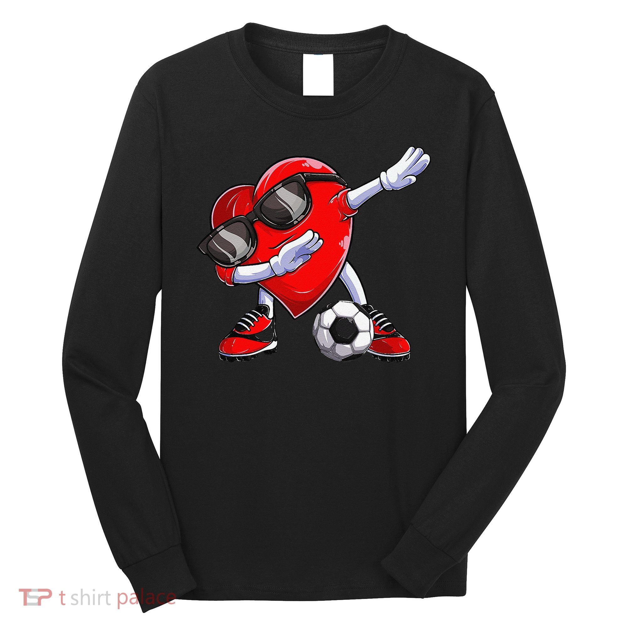 Dabbing Soccer Ball Heart funny Valentines Day Long Sleeve Shirt