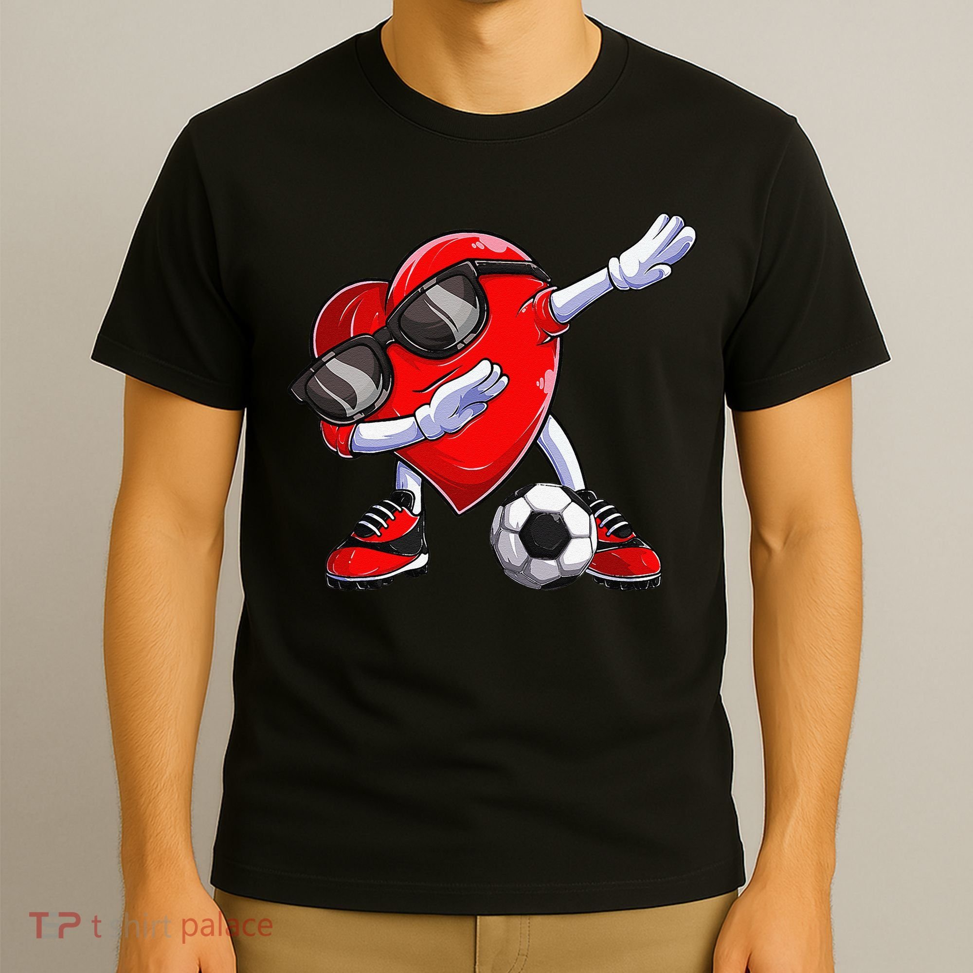 Dabbing Soccer Ball Heart funny Valentines Day T-Shirt