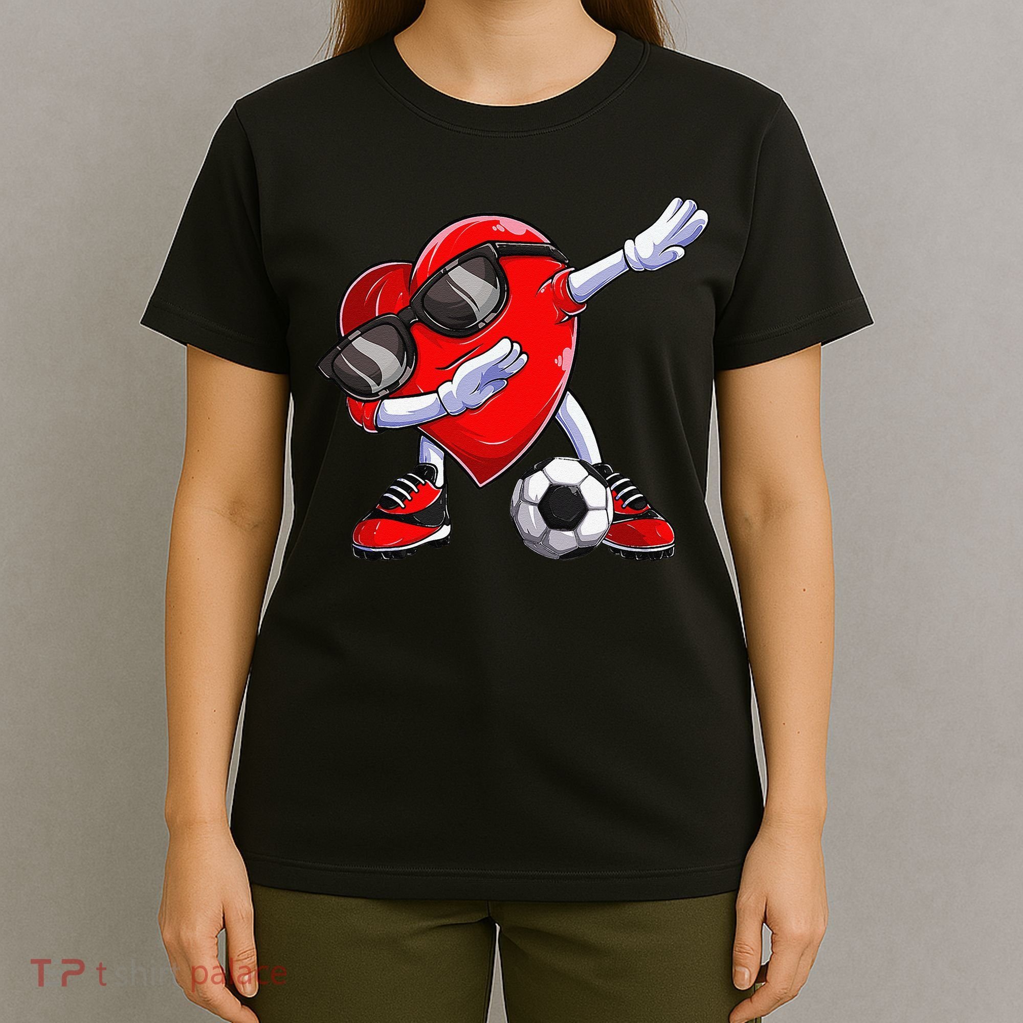 Dabbing Soccer Ball Heart funny Valentines Day T-Shirt