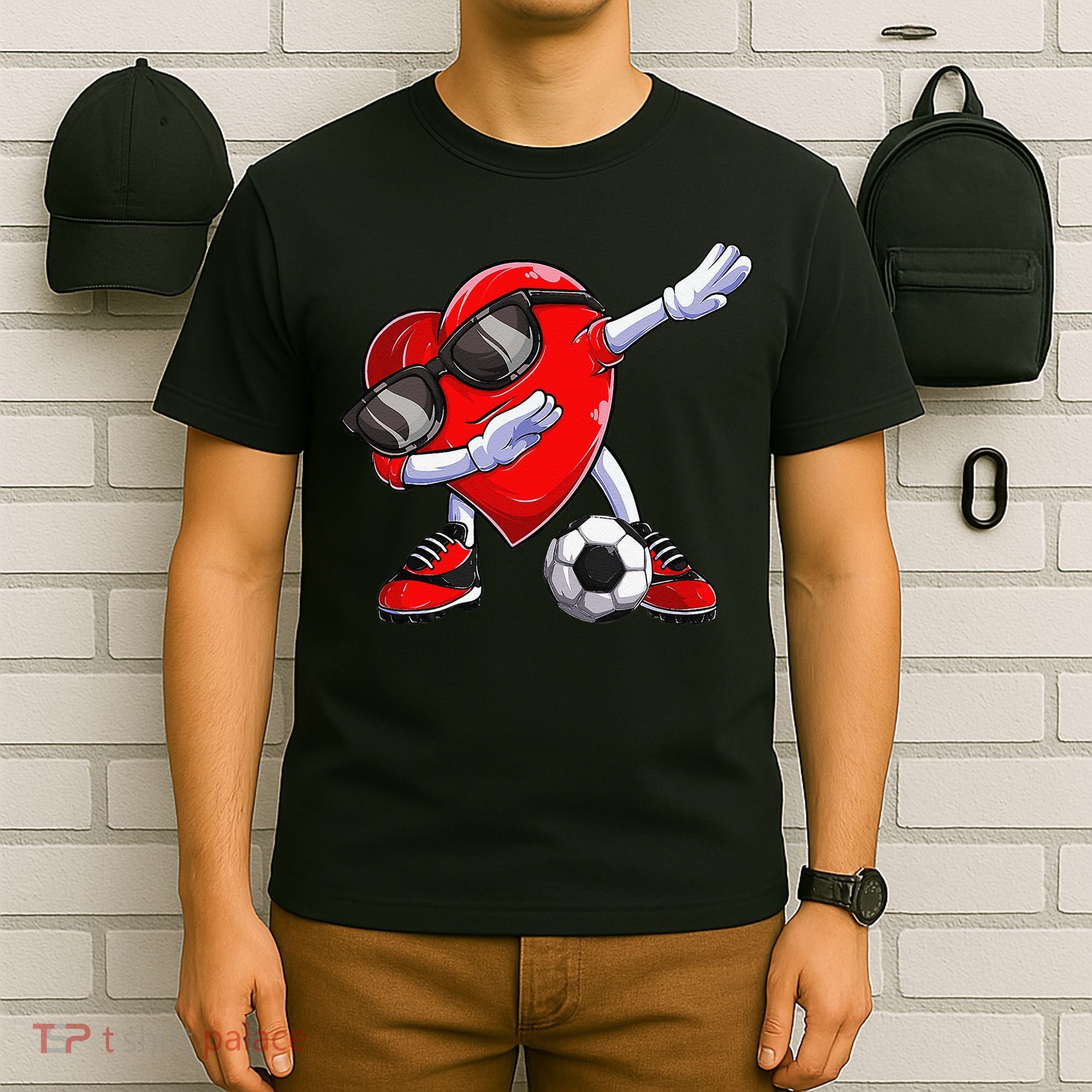 Dabbing Soccer Ball Heart funny Valentines Day T-Shirt