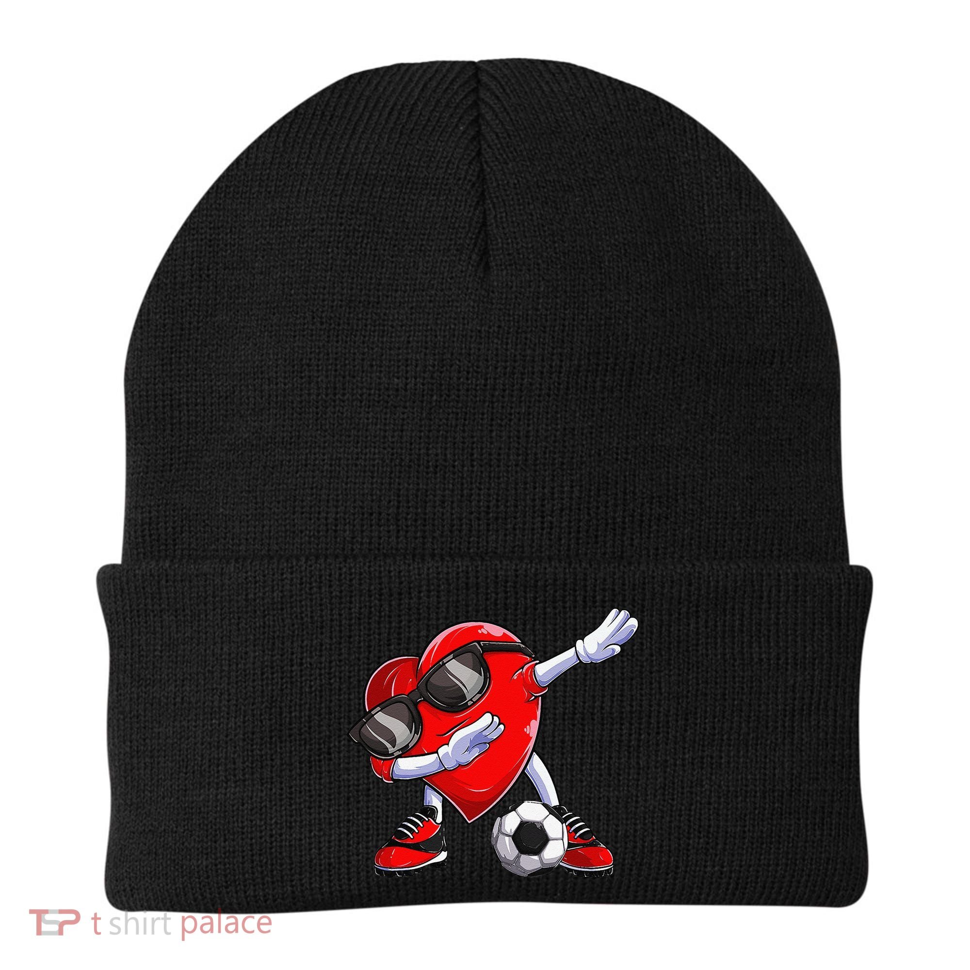 Dabbing Soccer Ball Heart funny Valentines Day Beanie