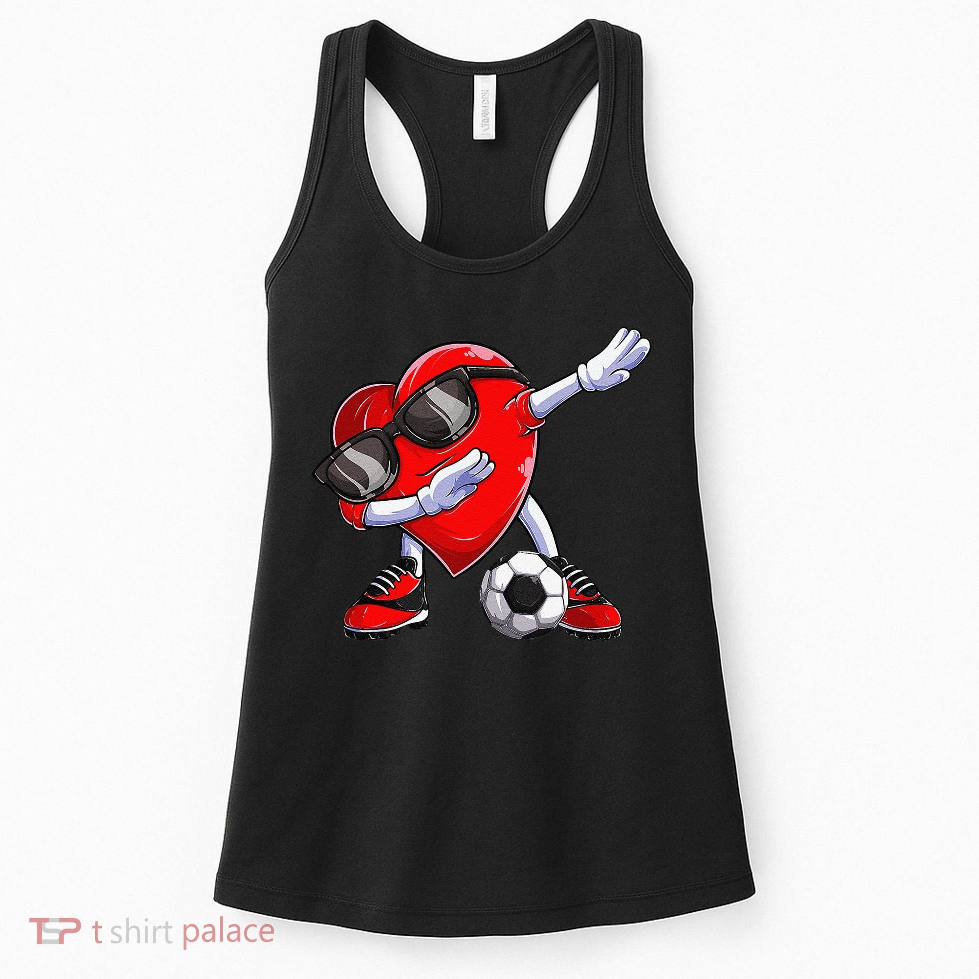 Dabbing Soccer Ball Heart funny Valentines Day Women's Tank Top