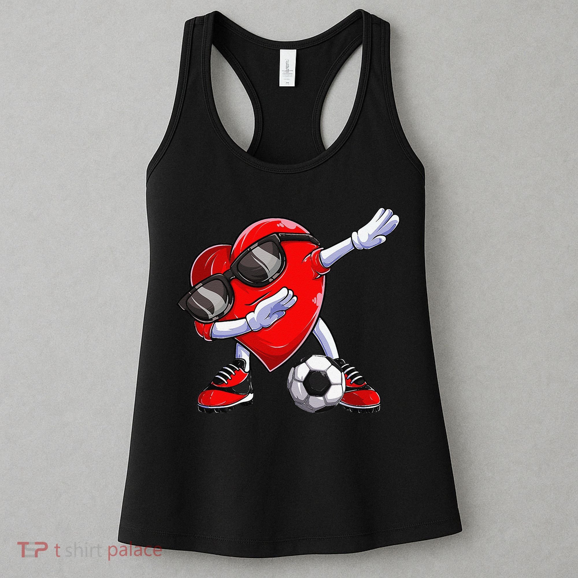 Dabbing Soccer Ball Heart funny Valentines Day Women's Tank Top