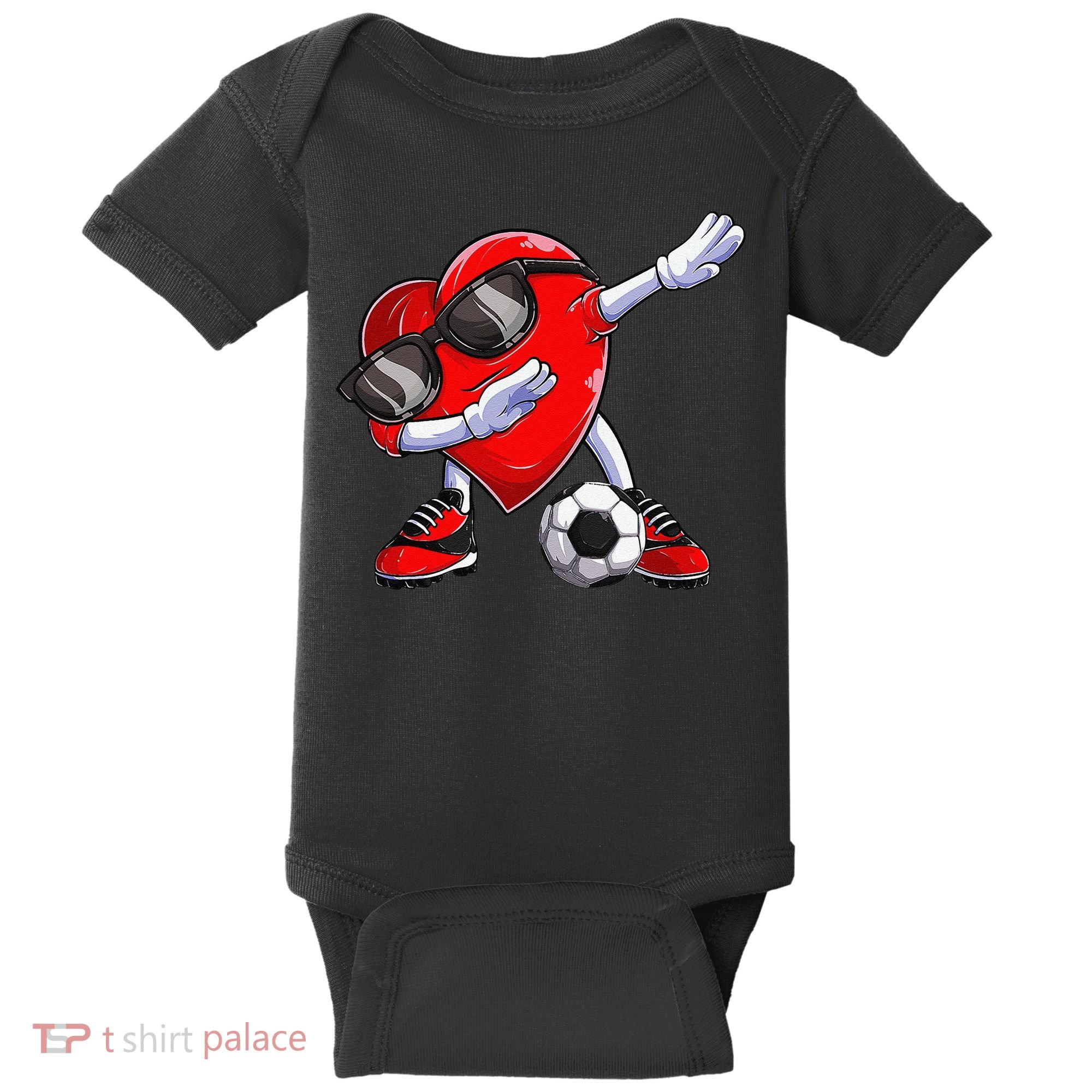Dabbing Soccer Ball Heart funny Valentines Day Baby Bodysuit