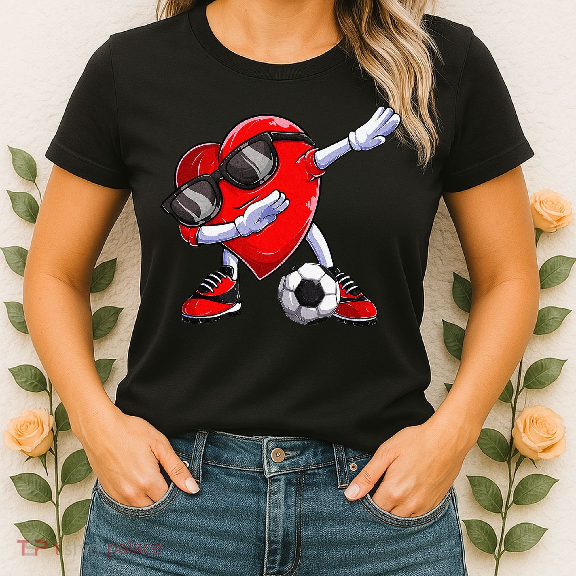 Dabbing Soccer Ball Heart funny Valentines Day Women's T-Shirt
