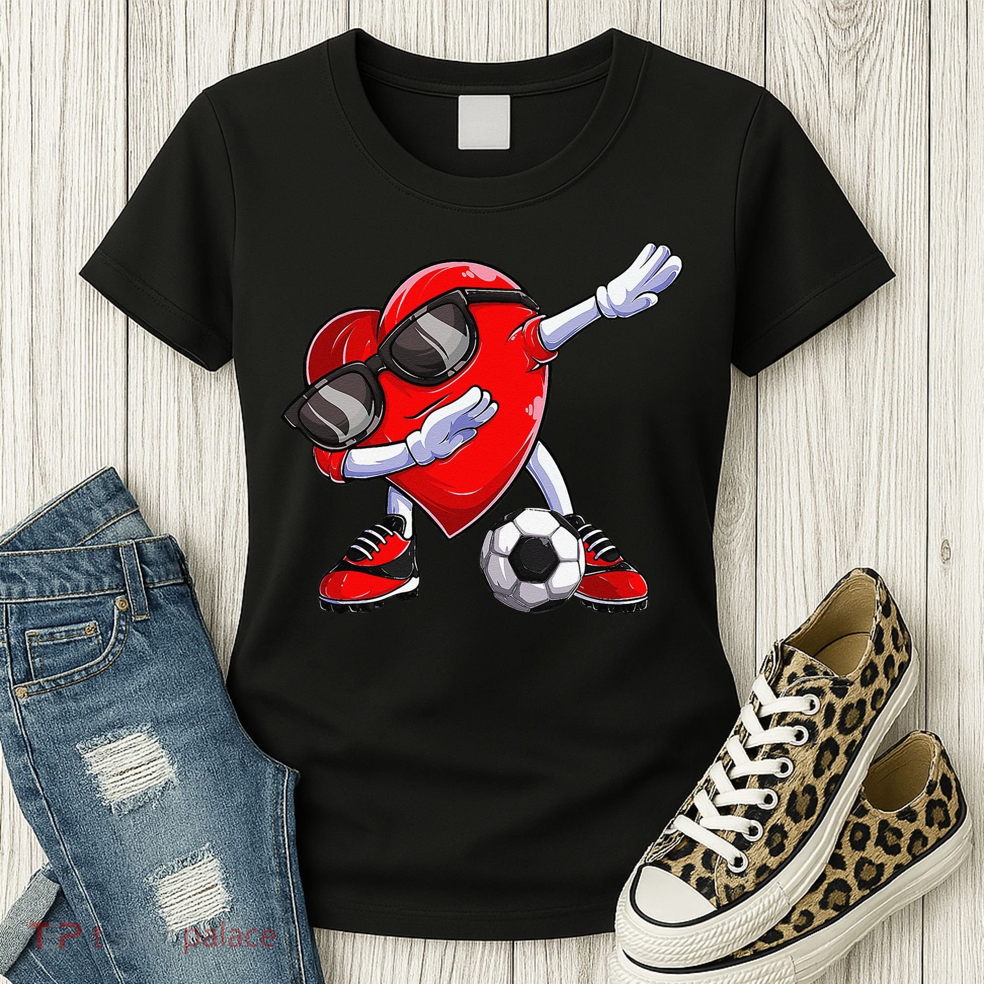Dabbing Soccer Ball Heart funny Valentines Day Women's T-Shirt
