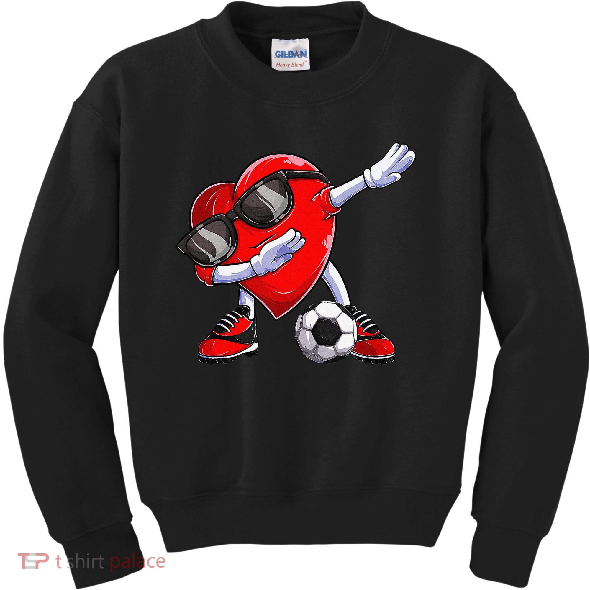 Dabbing Soccer Ball Heart funny Valentines Day Kids Sweatshirt