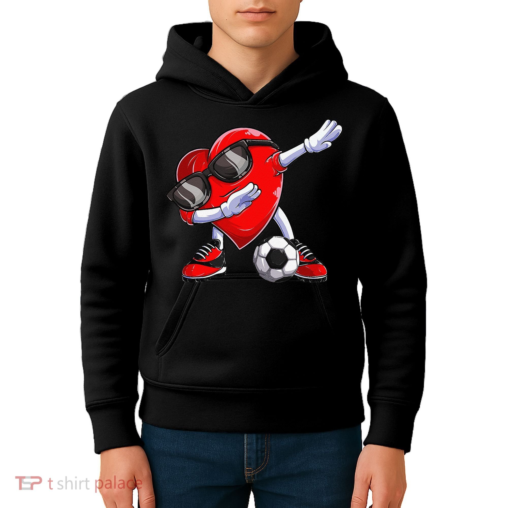 Dabbing Soccer Ball Heart funny Valentines Day Kids Hoodie