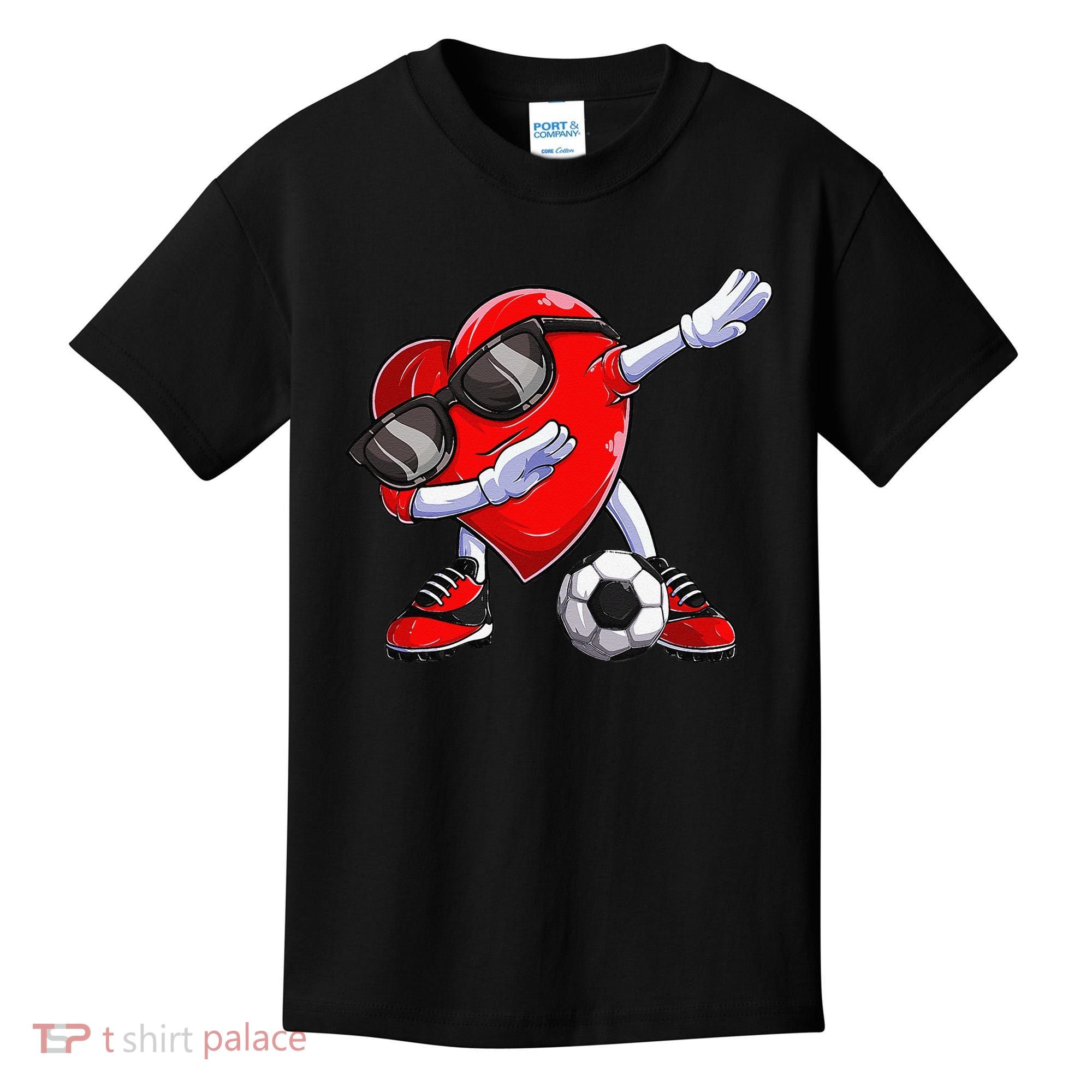 Dabbing Soccer Ball Heart funny Valentines Day Kids T-Shirt