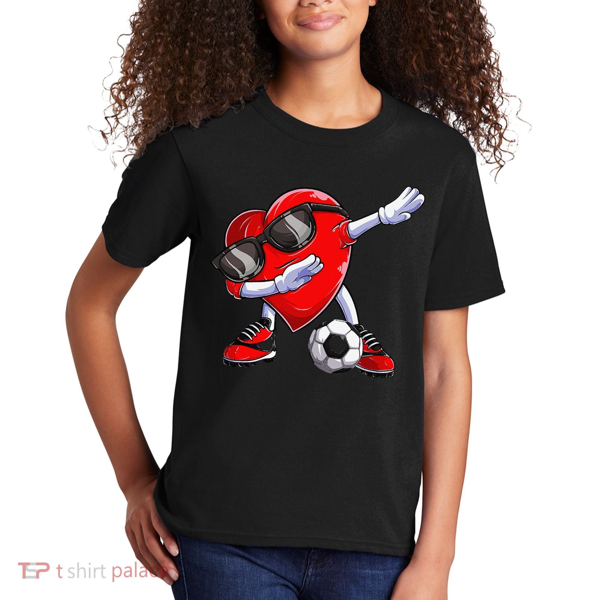 Dabbing Soccer Ball Heart funny Valentines Day Kids T-Shirt