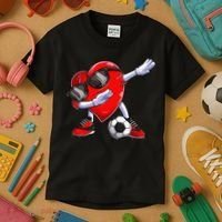 Dabbing Soccer Ball Heart funny Valentines Day Kids T-Shirt thumb 3